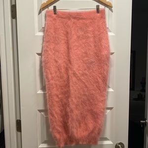 Custom CLUELESS style pink fur midi skirt